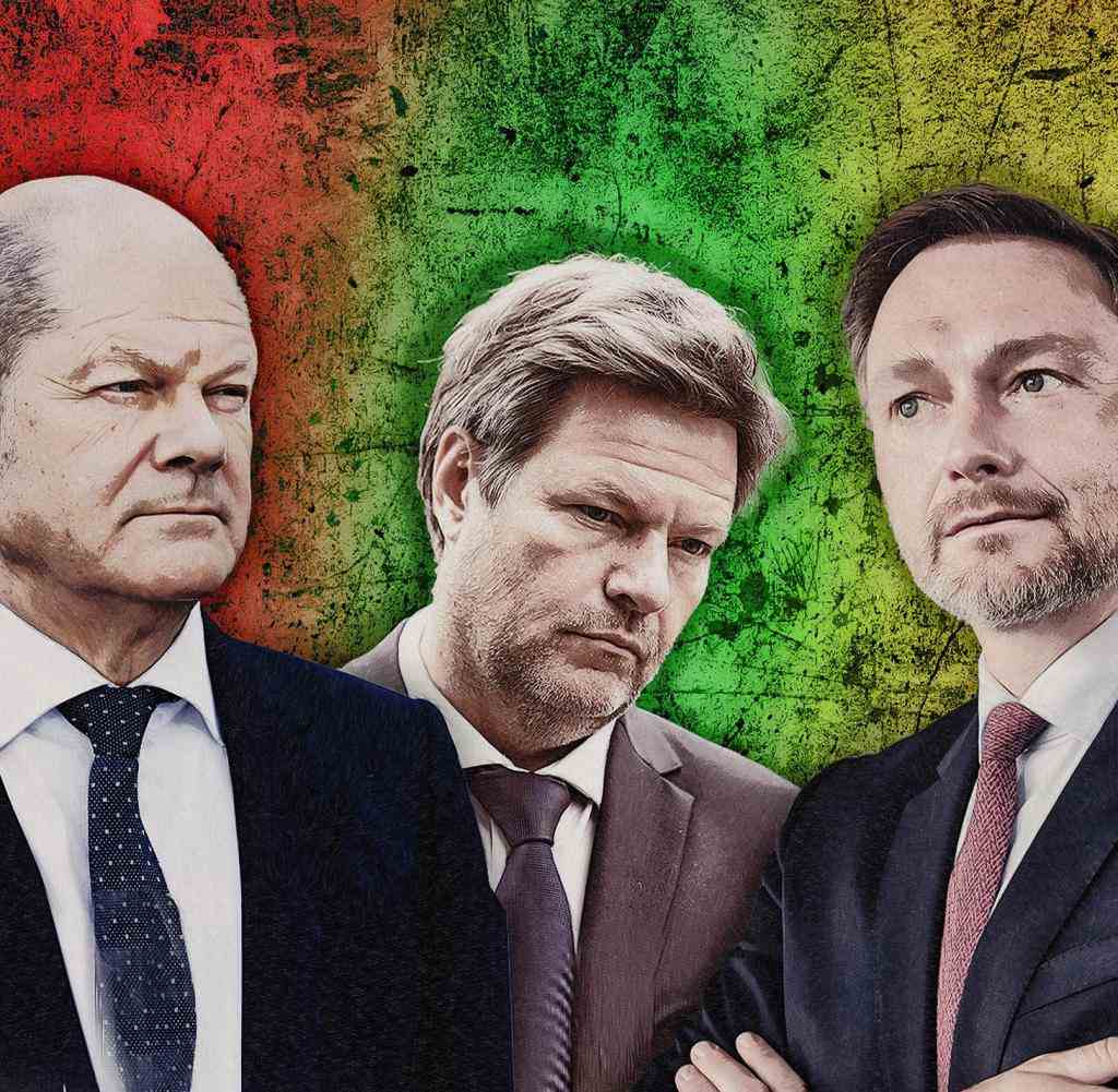 V. l.: Kanzler Olaf Scholz (SPD), Wirtschaftsminister Robert Habeck (Grüne), Finanzminister Christian Lindner (FDP)