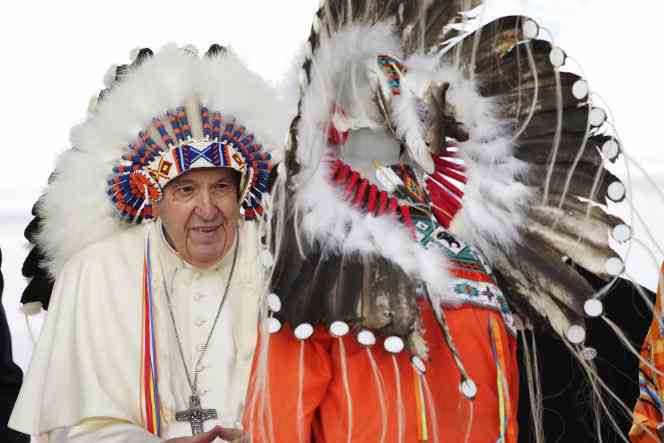 Pope Francis during a ceremony in Alberta, Canada.  July 25, 2022.