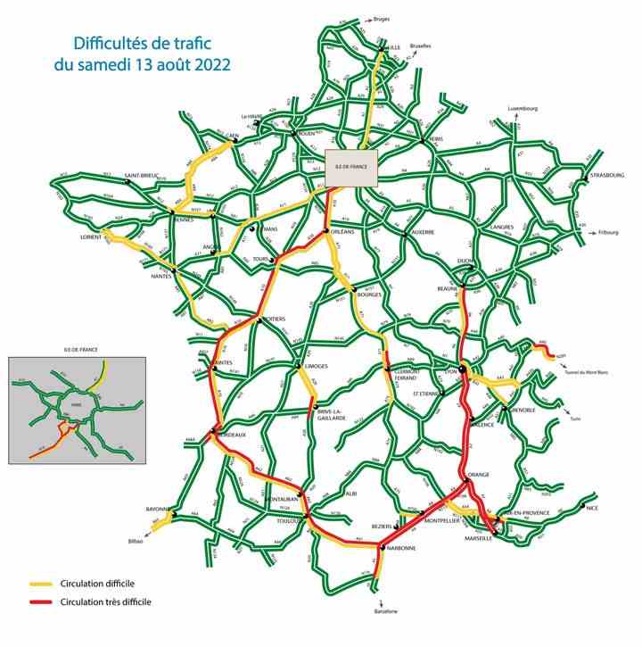 Traffic jams are expected throughout the Assumption weekend in Auvergne-Rhône-Alpes and on the Mediterranean arc, in particular on the A7, A8 and A9 motorways.  (SMART ONE)