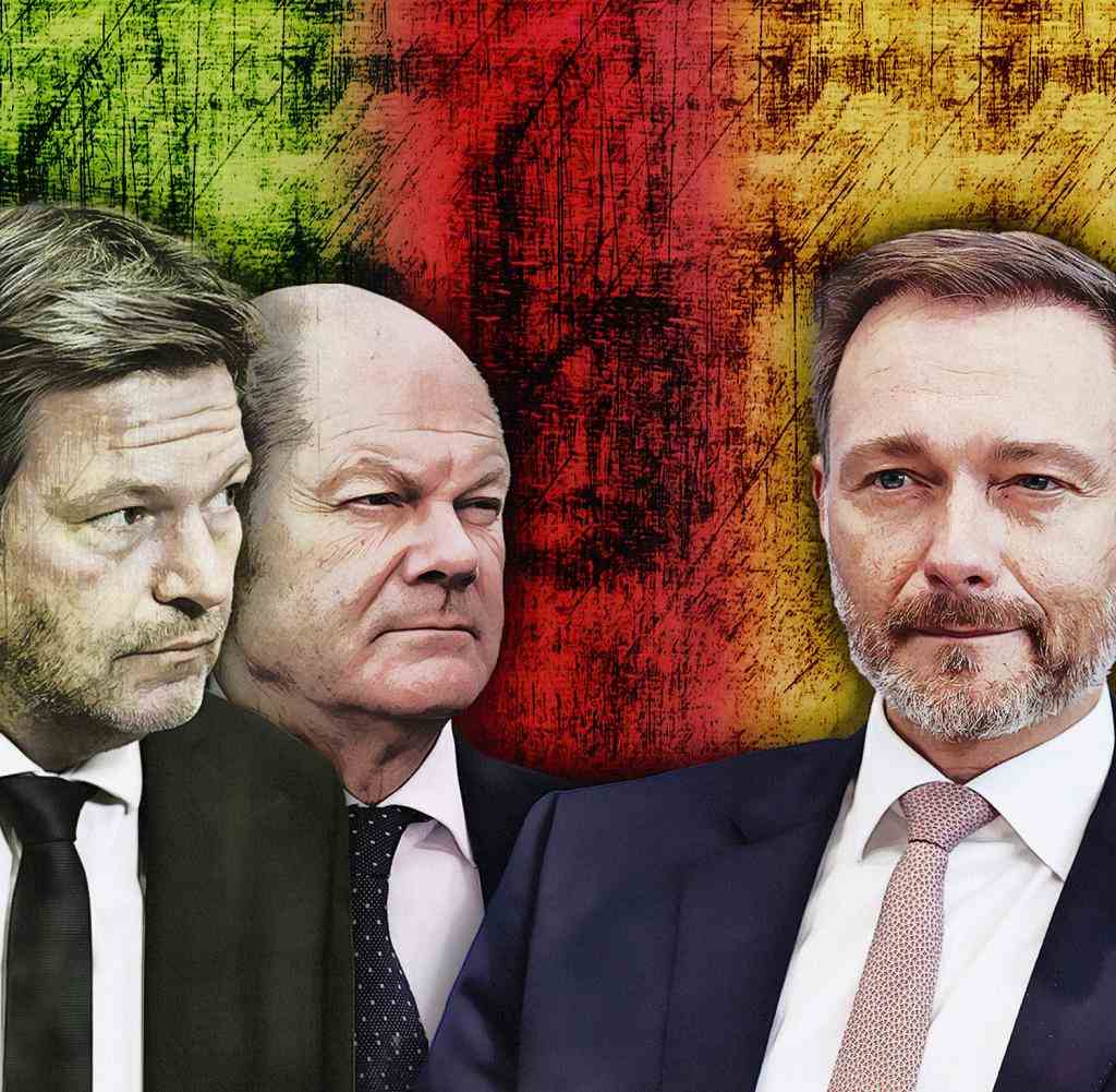 V. l.: Wirtschaftsminister Robert Habeck (Grüne), Kanzler Olaf Scholz (SPD), Finanzminister Christian Lindner (FDP)