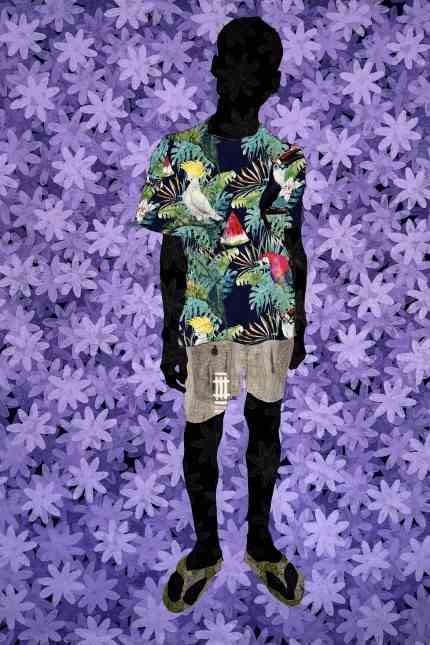 Event: Raphael Adjetey Adjei Mayne: Untitled, 2022 (Shirt, afrikanischer Waxprint auf Leinwand genäht) bei Heldenreizer Contemporary.