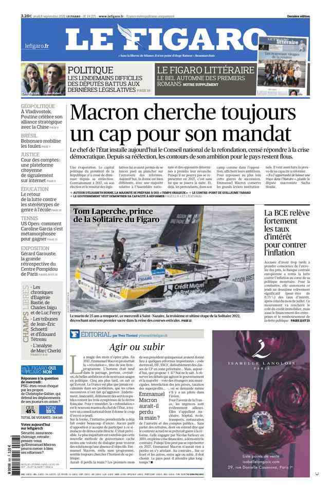 Le Figaro Une of September 8, 2022