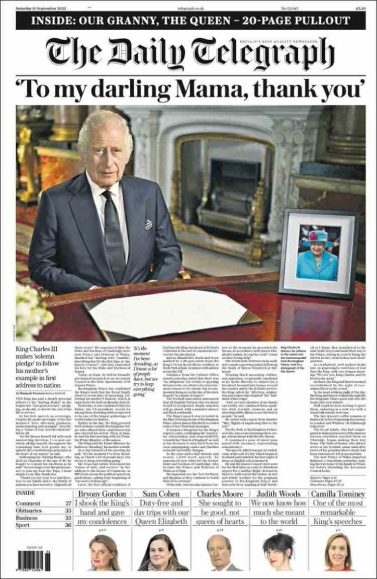 Portada de Daily Telegraph (Royaume-Uni)