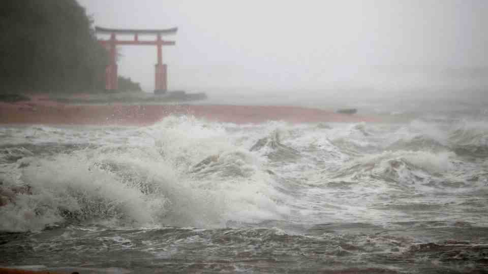 Waves pound the shore in Miyazaki