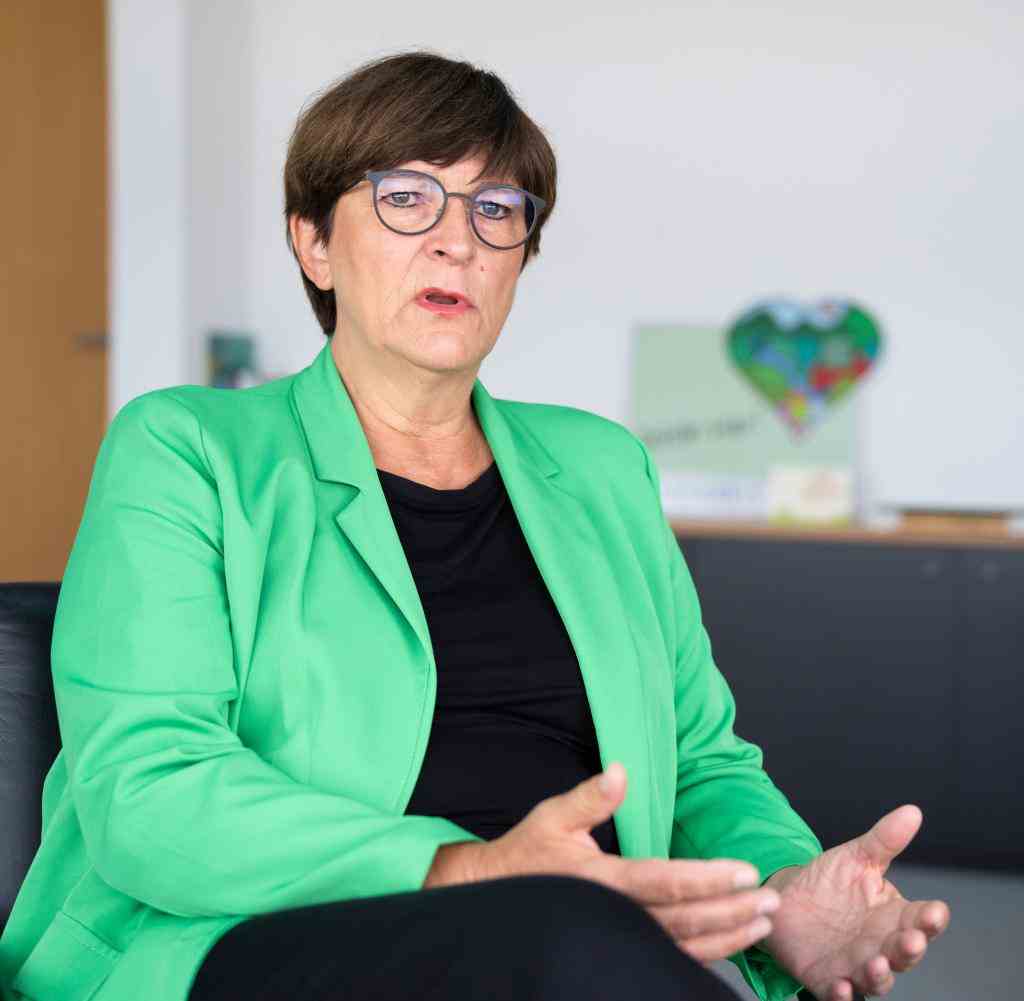 Saskia Esken, 61, is co-leader of the SPD and represents the left wing of social democracy