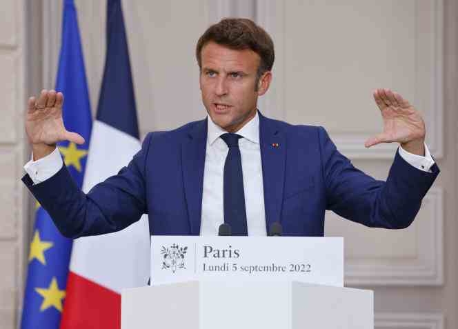 Emmanuel Macron, during a press conference on the energy crisis in France and Europe, at the Elysée Palace, September 5, 2022.