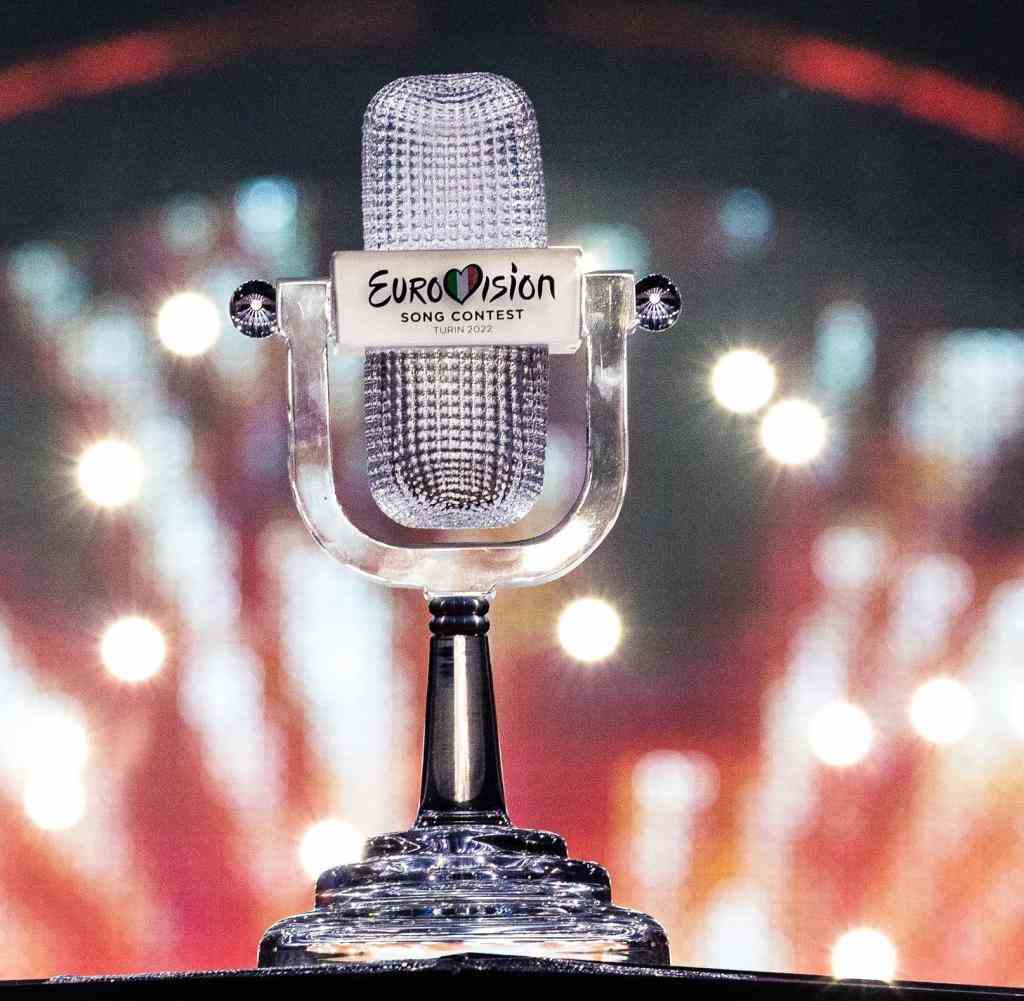 Die Trophäe des Eurovision Song Contest 2022. Der Eurovision Song Contest wird in 2023 in Liverpool stattfinden