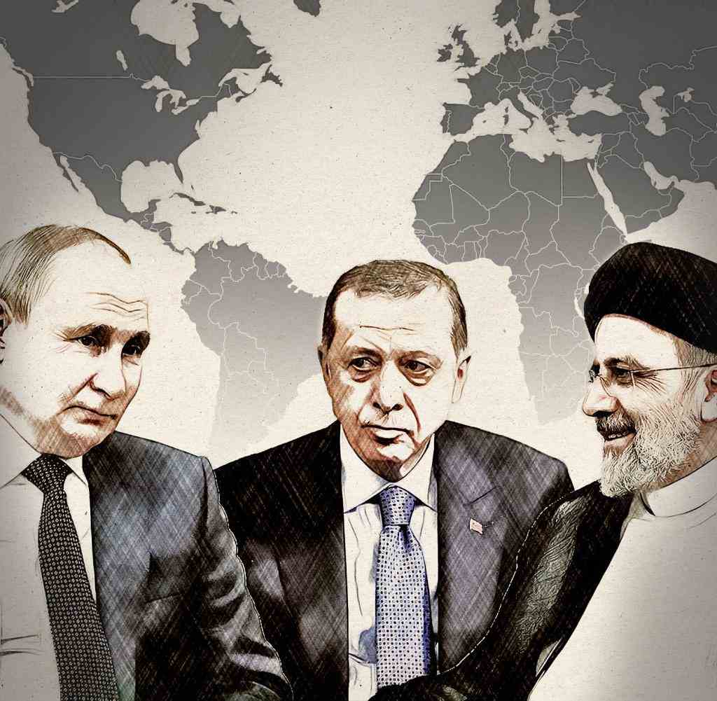 Recep Tayyip Erdogan mit Wladimir Putin (l.) und Ebrahim Raisi (r.)