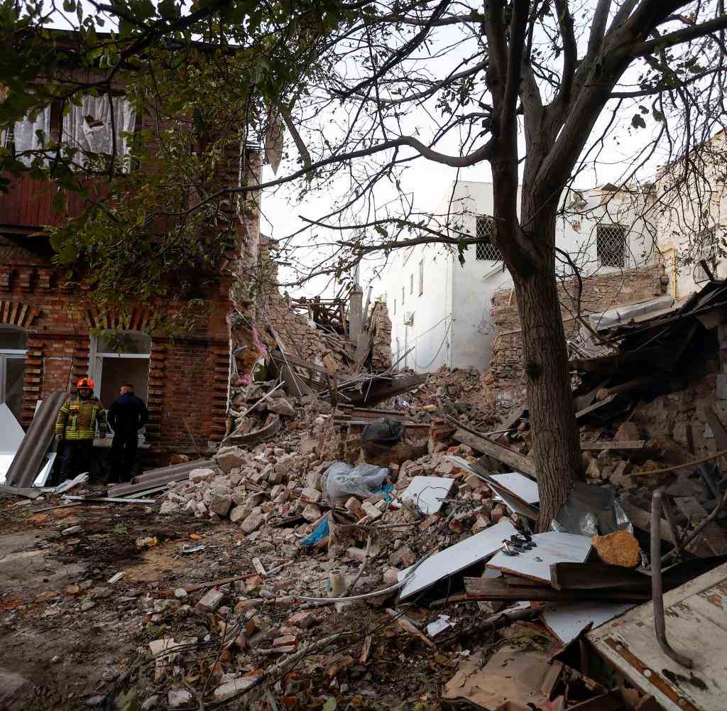 A building hit by a rocket in Mykolaiv
