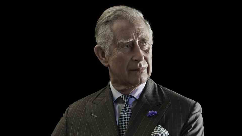 Portrait of King Charles III.  against a black background