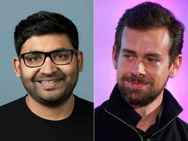 Photo montage of Twitter executive director Parag Agrawal (g) and network founder Jack Dorsey (d) ( TWITTER / - )