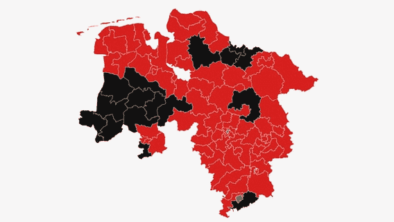 A map shows the distribution of votes in the state elections in Lower Saxony.  © NDR 