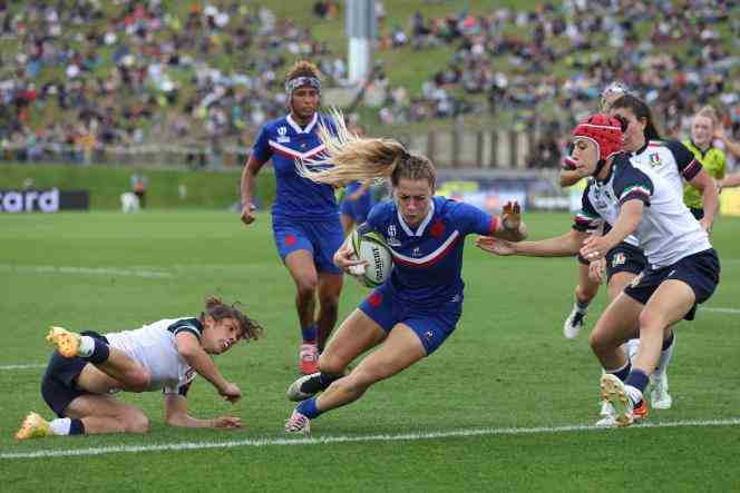 French Joanna Grisez during the victory of Les Bleues against Italy, in the quarter-finals of the Rugby World Cup, in Whangarei (New Zealand), October 29, 2022.