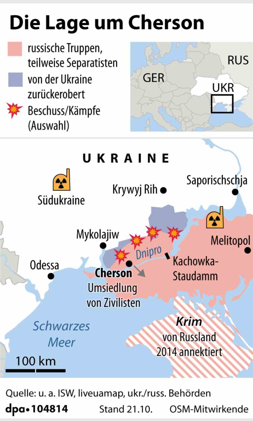 Ukraine map shows location around Kherson