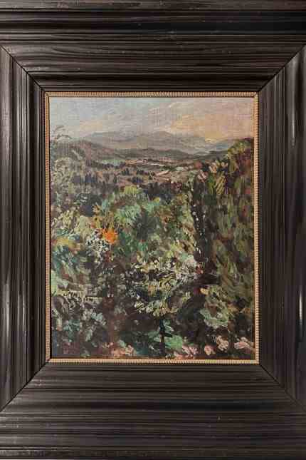 Modern Art: Pankoks "View of the Isar valley"oil on panel from 1923, in the original frame, made according to the artist's design.