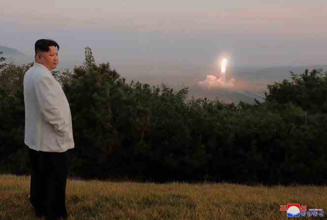 Photograph of Kim Jong-un provided by North Korean government agency KCNA on October 10, 2022, showing the leader supervising a missile launch.