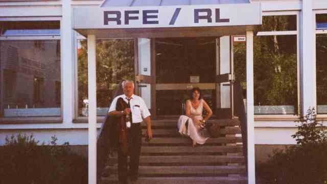 Exhibition: Entrance of Radio Free Europe and Radio Liberty in a photograph from 1995.