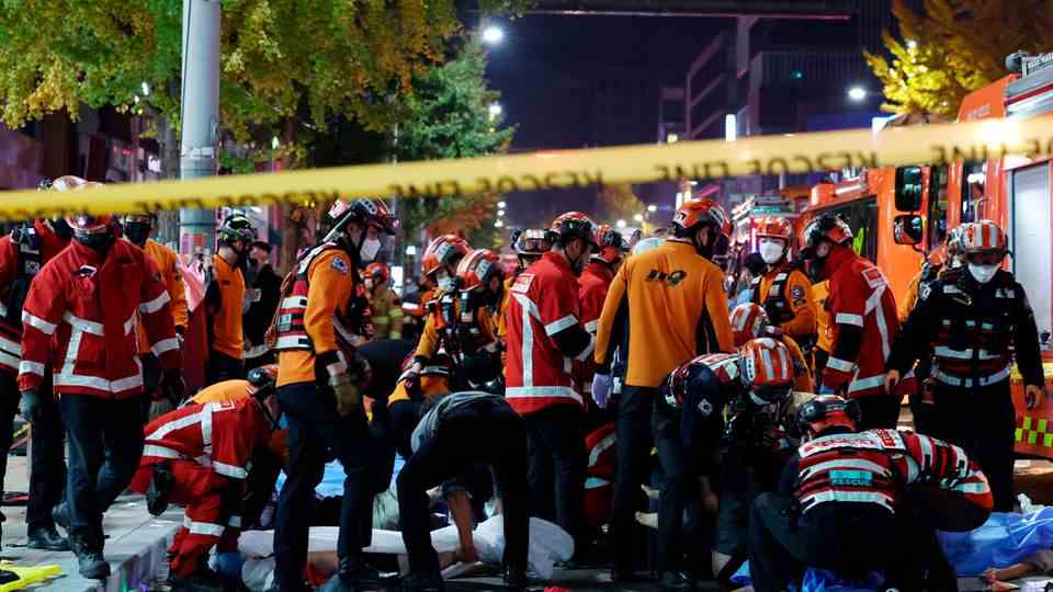 Rescue workers at the scene in Seoul