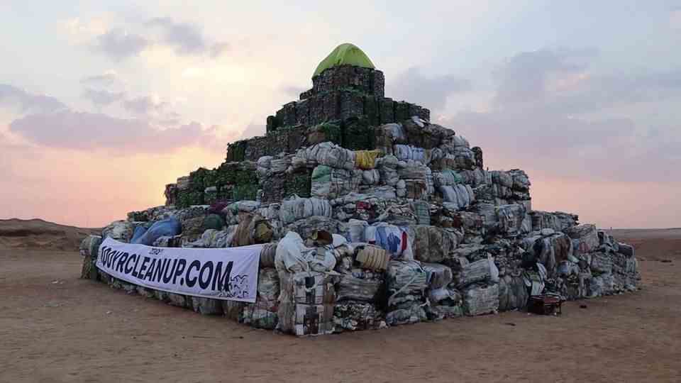 Activists build giant plastic pyramid in Egypt
