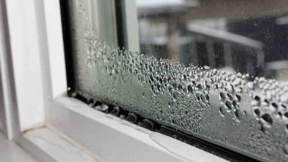 In winter, condensation collects on the window