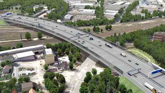 The computer graphics show what the widened Langenfeld Bridge in Hamburg should look like.  