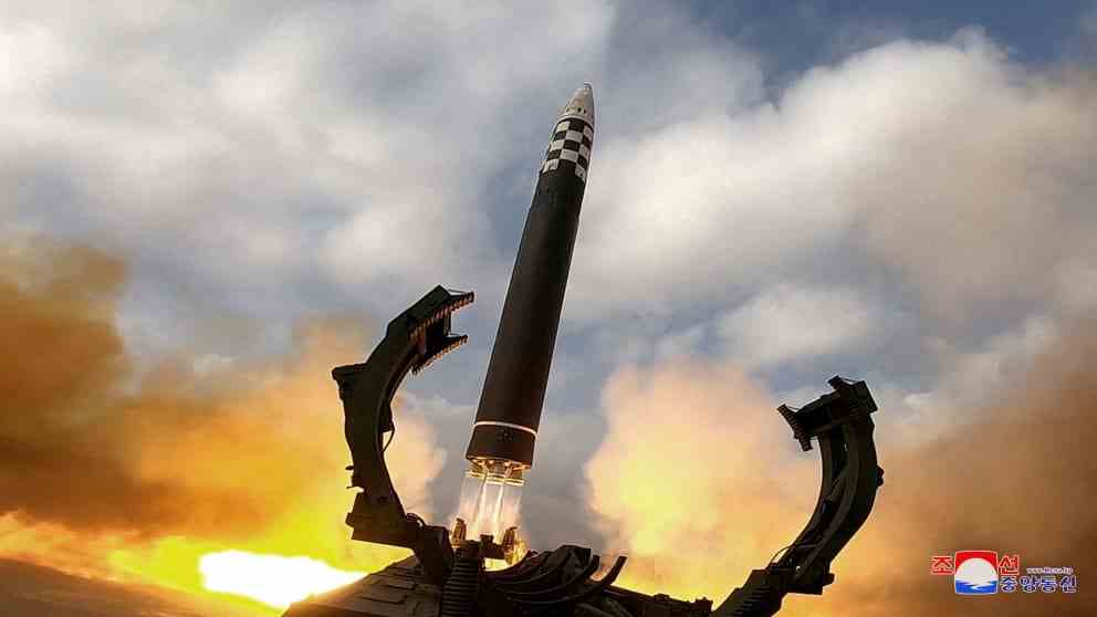 The Hwasong-17 ICBM during launch on Friday