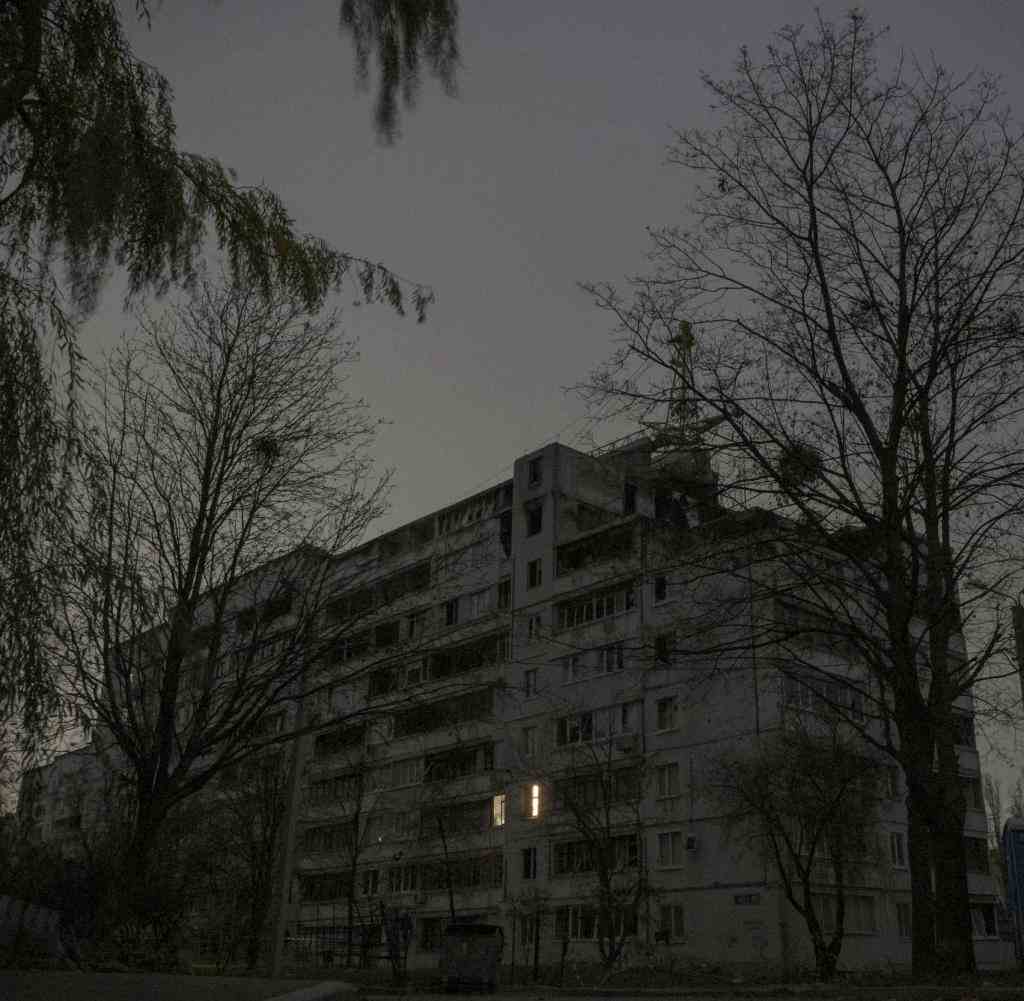 Light as a luxury: the bombed-out Saltivka residential area in Kharkiv at night