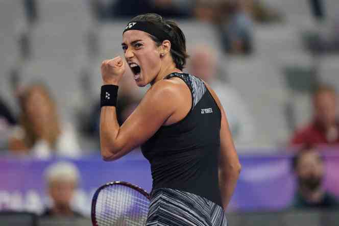 The French Caroline Garcia exults after her victory against Daria Kasatkina in three rounds at the WTA Masters in Fort Worth (Texas), in the United States.  November 5, 2022.