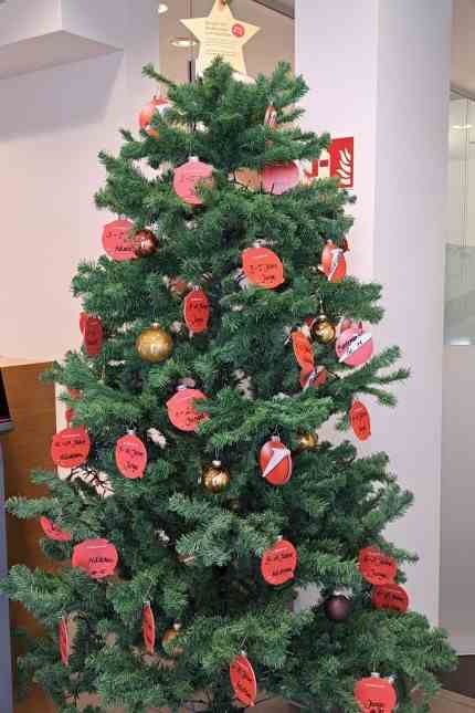 Christmas: The wishing tree in the Ebersberg branch of the Hypovereinsbank.