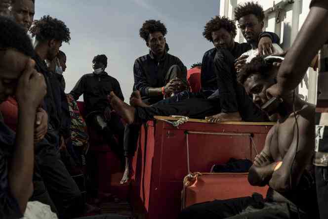 Some of the migrants rescued at sea by the humanitarian ship 