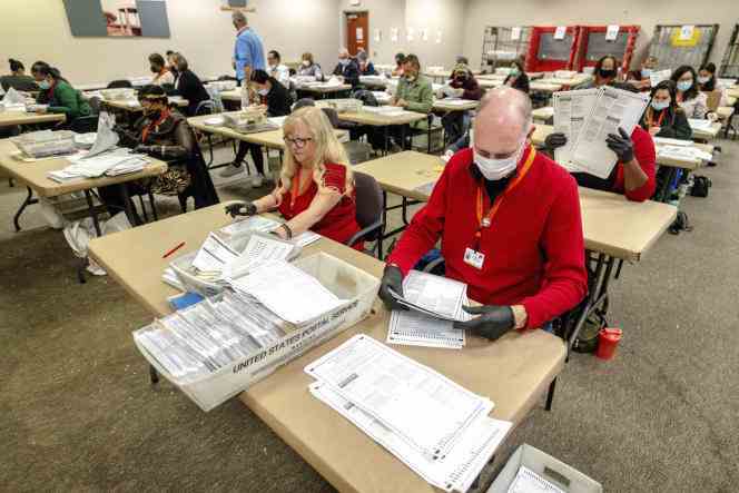 The counting of ballots in Riverside, California on November 10, 2022.