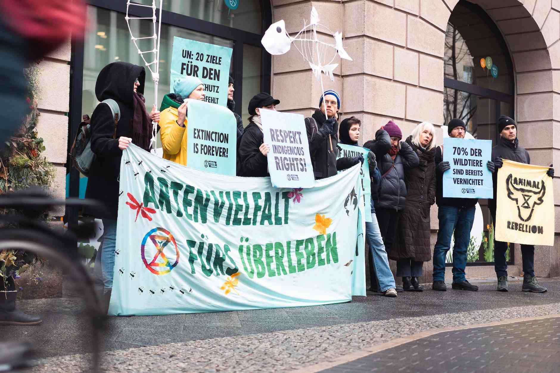 Extinction Rebellion activists demonstrate in front of the Federal Environment Ministry in Berlin on Monday.  They call for more protection for biodiversity at the start of the UN biodiversity conference on Wednesday.