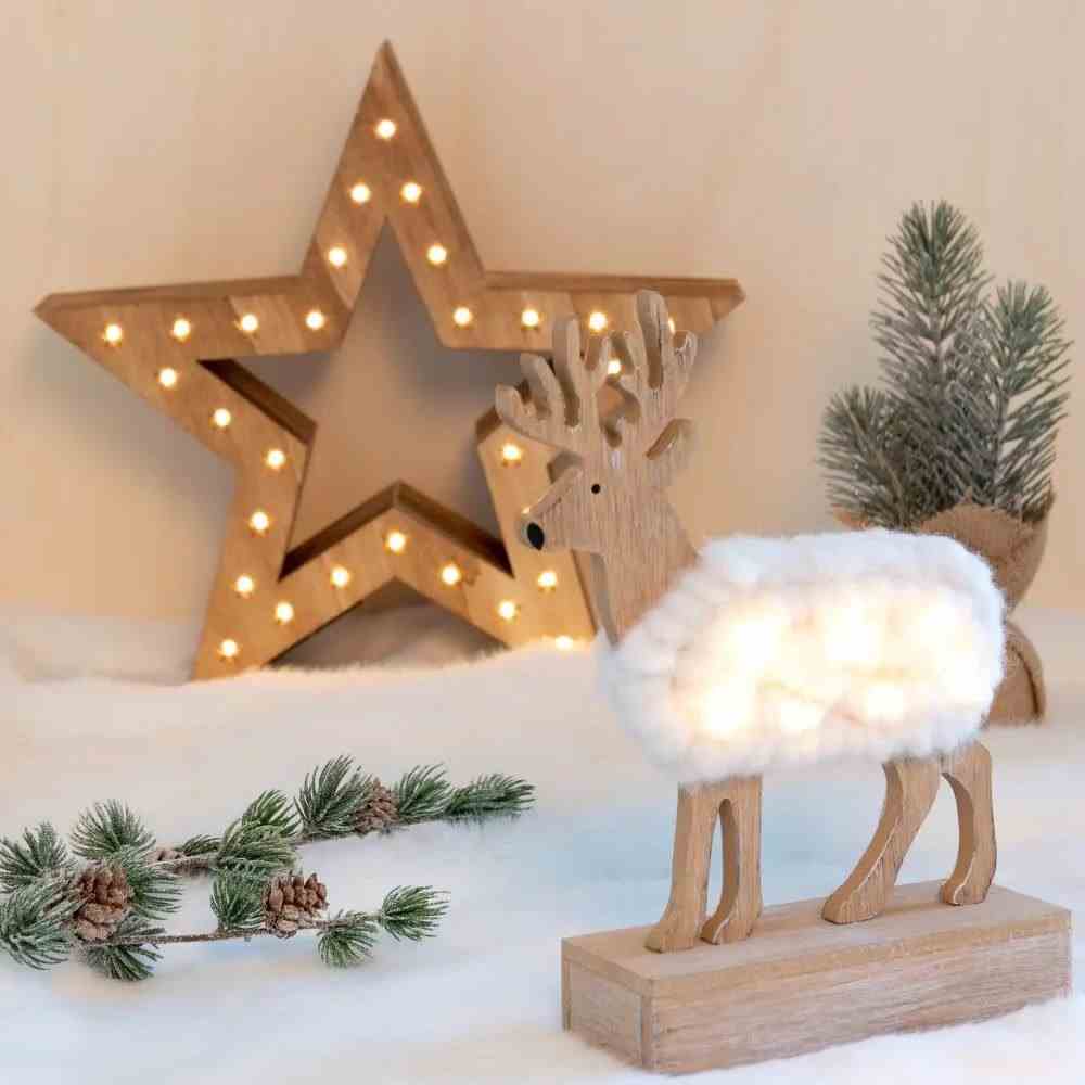 Ecru And Natural Reindeer Light Christmas Decoration 