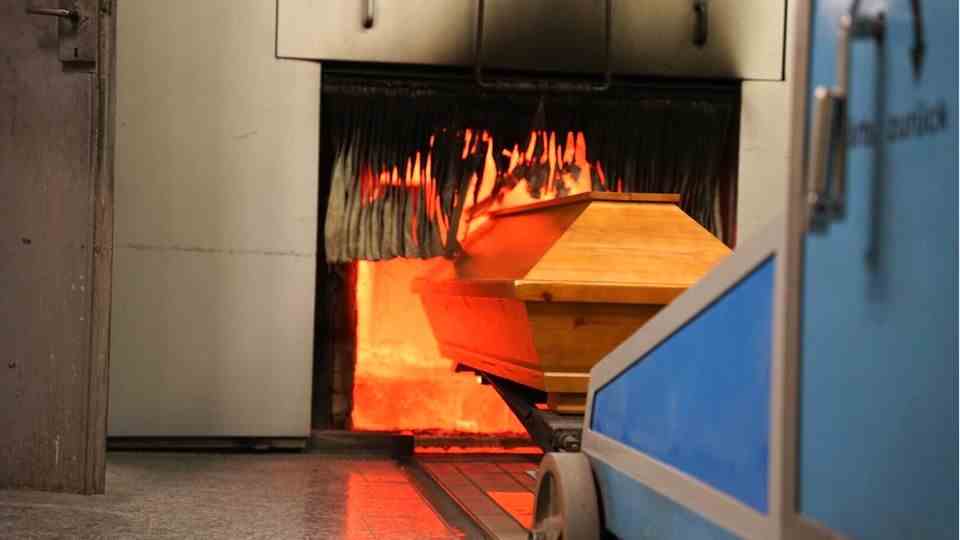 A coffin in the crematorium.  In a recent case, the wrong body was burned.