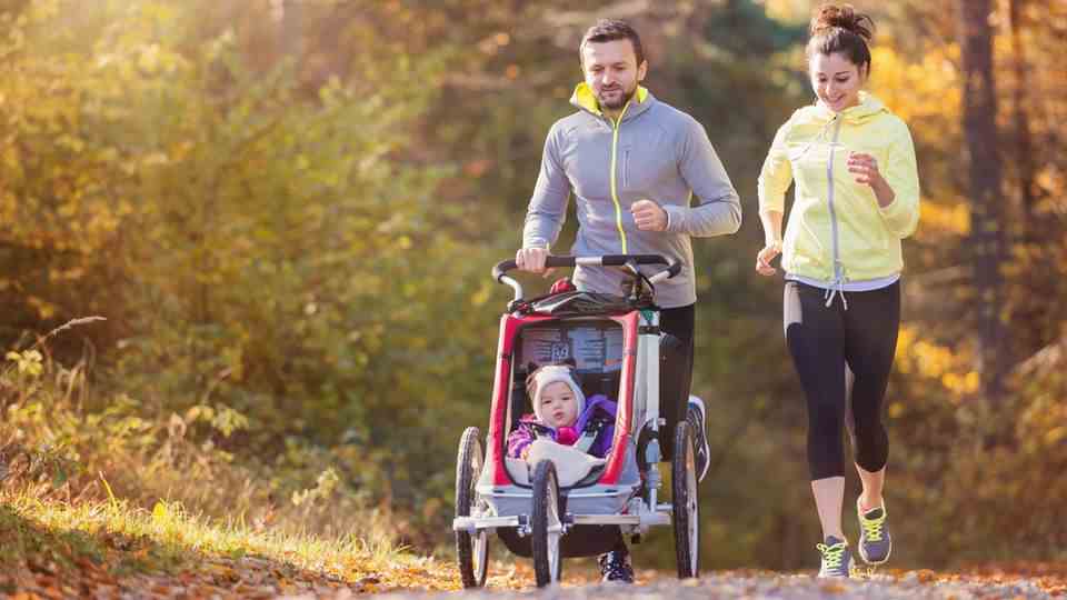 Young family jogging