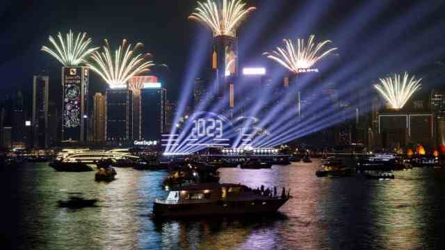 Victoria Harbour, Hong Kong.  New Year's Eve.