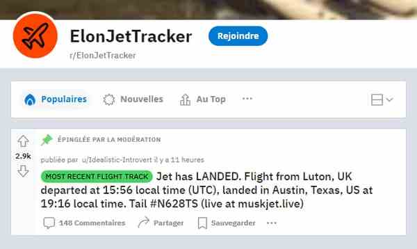 A Reddit page dedicated to Elon Musk's private jet has been created and already has 212,000 members.