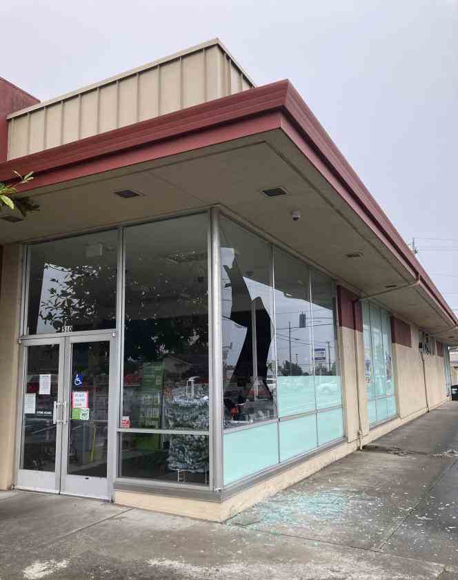 The front of a store in Eureka, California, on December 20, the day after a magnitude 6.4 earthquake.
