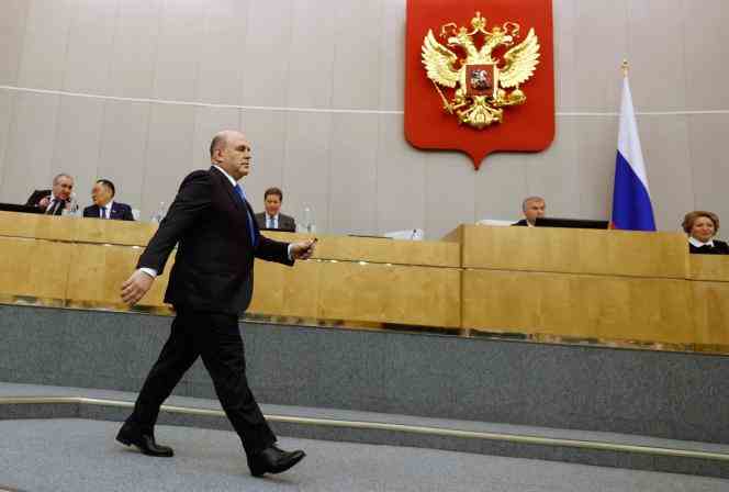 Russian Prime Minister Mikhail Michoustine during a Duma session in Moscow on April 7, 2022.