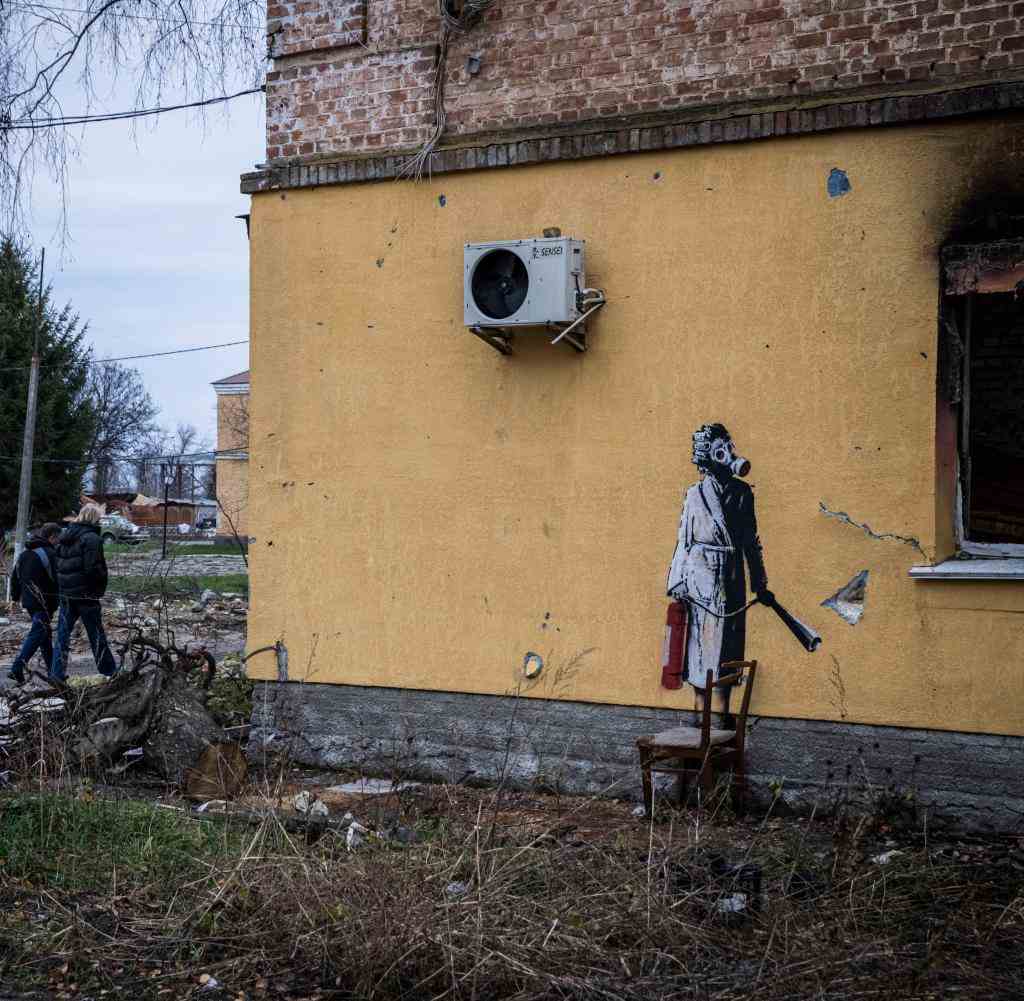 Das Bild des Künstlers Banksy in Kiew – vor dem Diebstahl