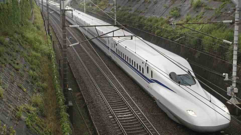 Japan: The bullet train Shinkansen on a route