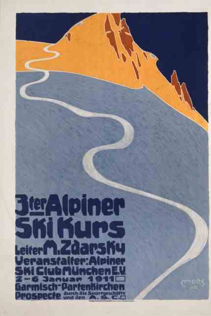 Design exhibition: Poster Carl Moos "3rd Alpine Ski Course"1910.