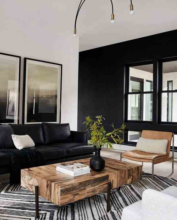 A Contemporary Living Room And A Solid Wood Table 