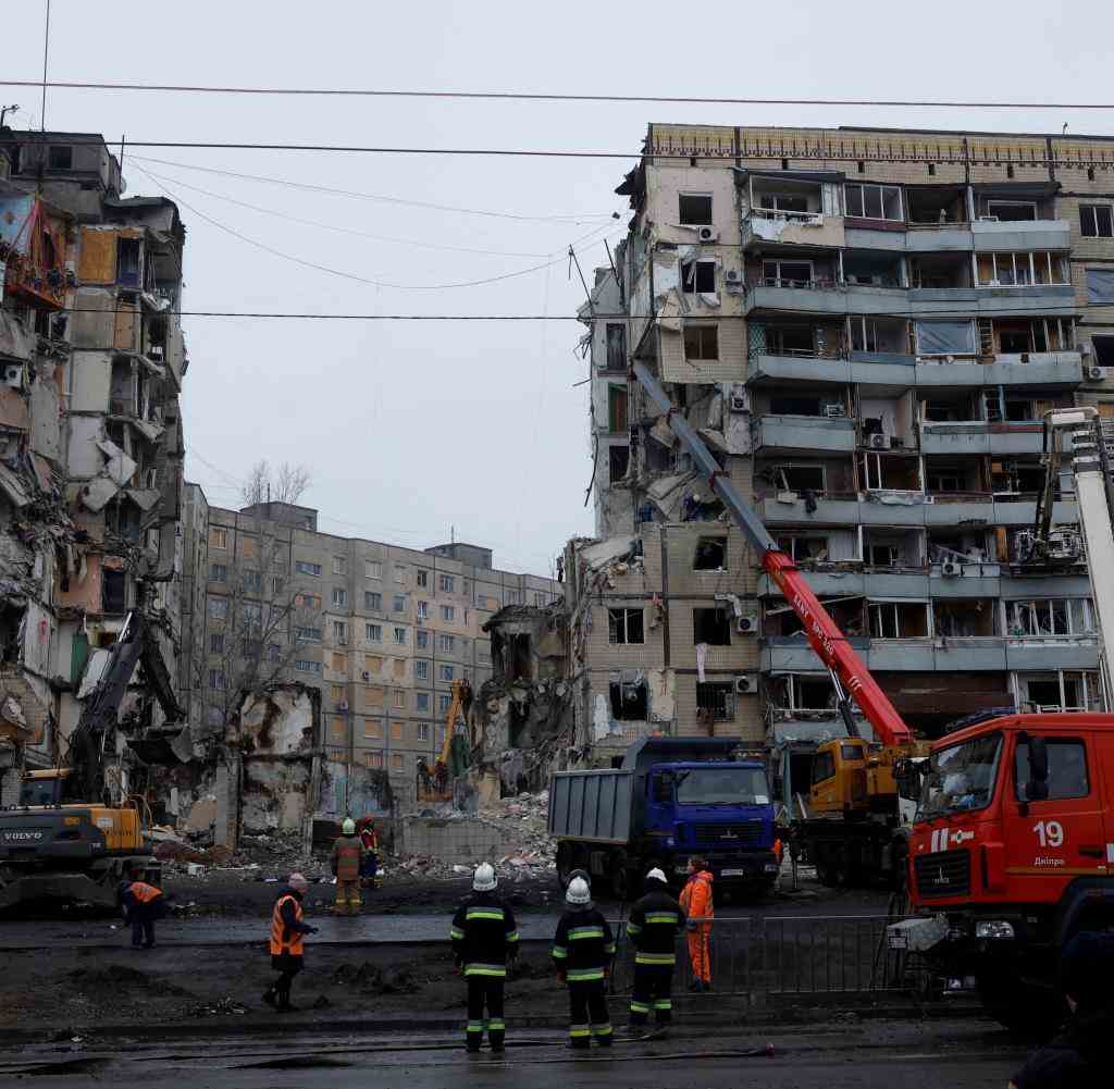 On Monday, a salvage and rescue operation is still underway at the hit house in Dnipro