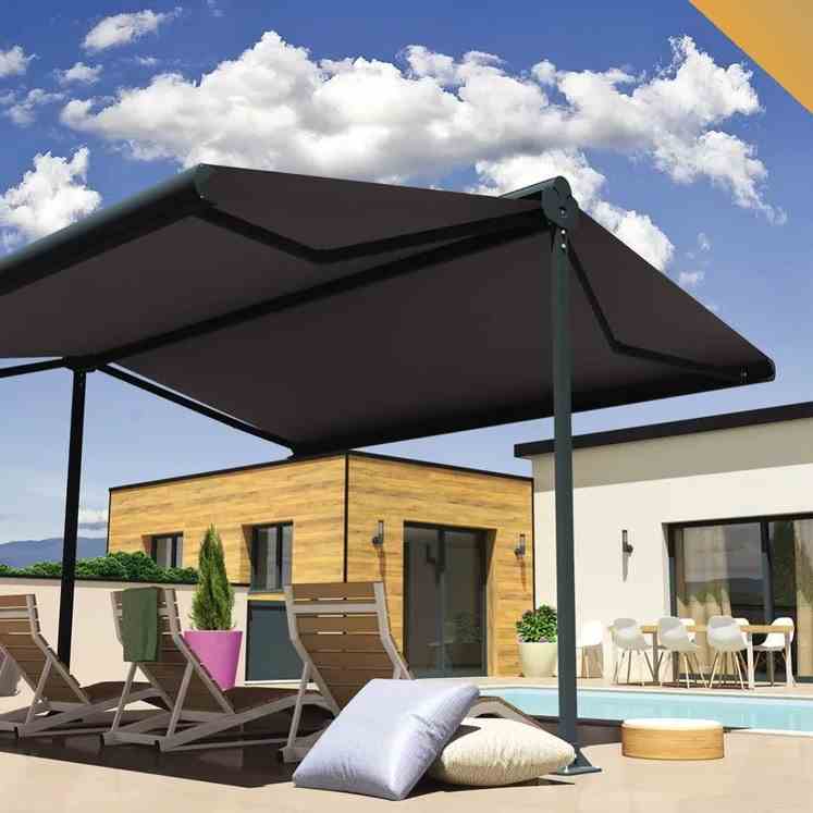 The self-supporting double slope awning 