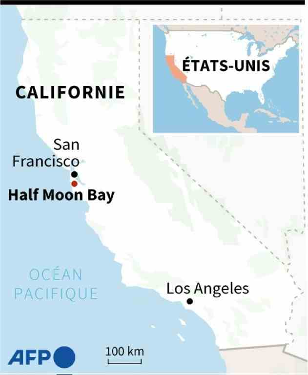 Map of California locating Half Moon Bay where several people were killed on farms on Monday (AFP/)