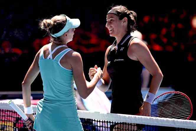 Magda Linette shakes hands with Caroline Garcia (right) after her victory at the Australian Open, Melbourne, January 23, 2023
