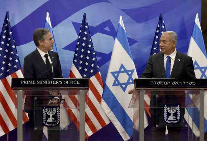 Israeli Prime Minister Binyamin Netanyahu speaks to the press with US Secretary of State Antony Blinken in Jerusalem on January 30, 2023. 