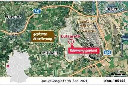 A map of Lützerath and the Garzweiler opencast mine.