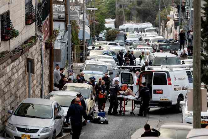 At the scene of a suspected shooting, outside Jerusalem's Old City, on January 28, 2023. 